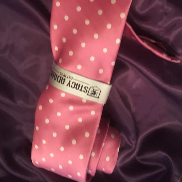 NEW MEN’S TIE PINK WHT POLKA DOTS - Picture 6 of 6